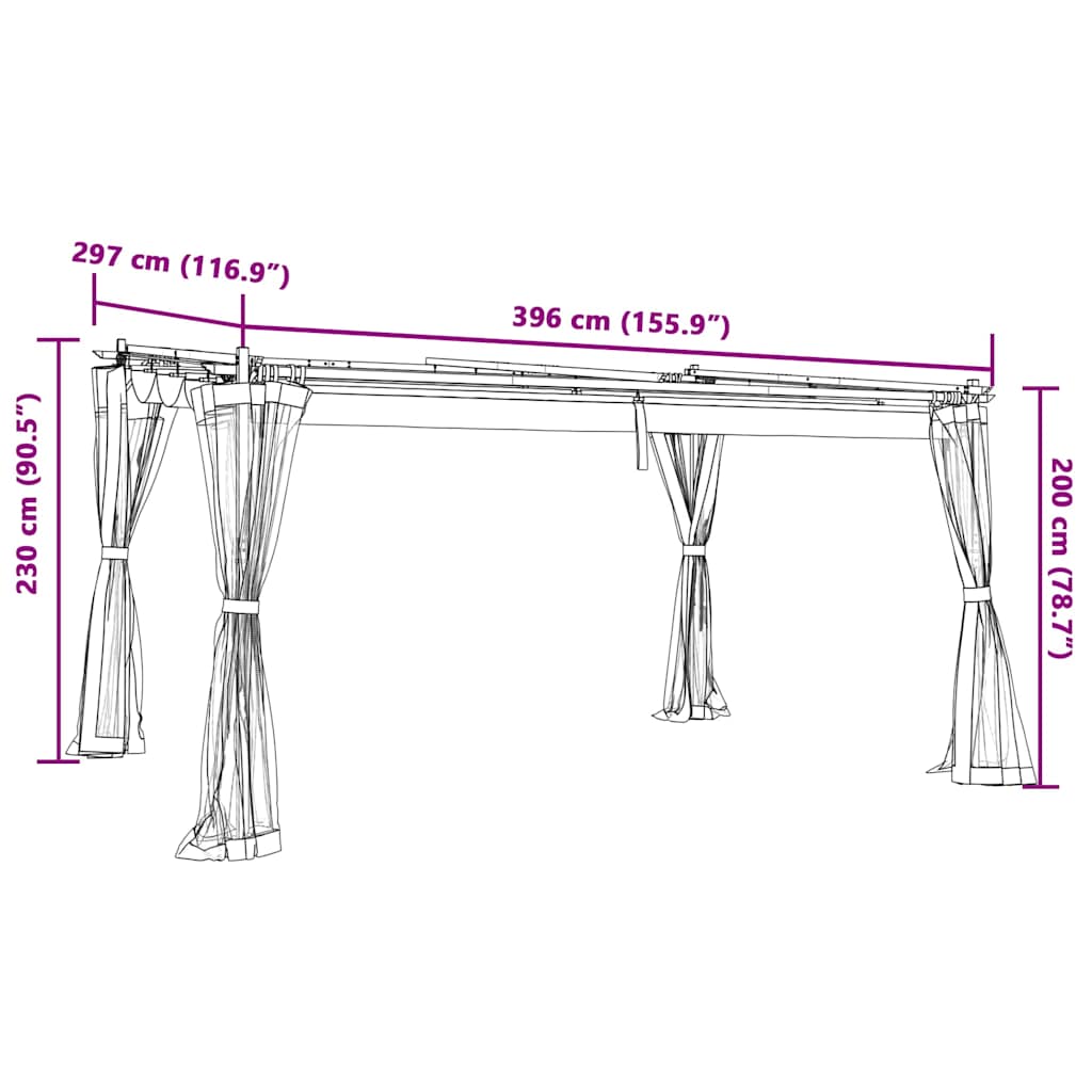 vidaXL Altanka ze ścianami z siatki, kremowa, 4x3 m, stal