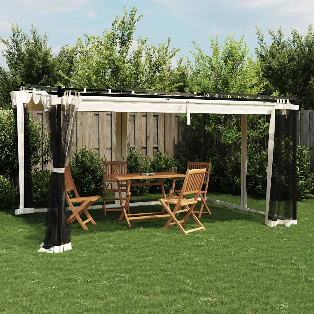 vidaXL Altanka ze ścianami z siatki, kremowa, 4x3 m, stal