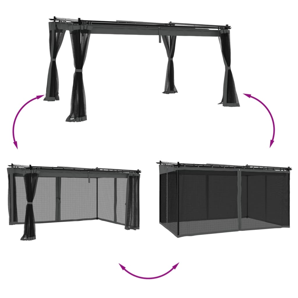 vidaXL Altanka ze ścianami z siatki, antracytowa, 4x3 m, stal