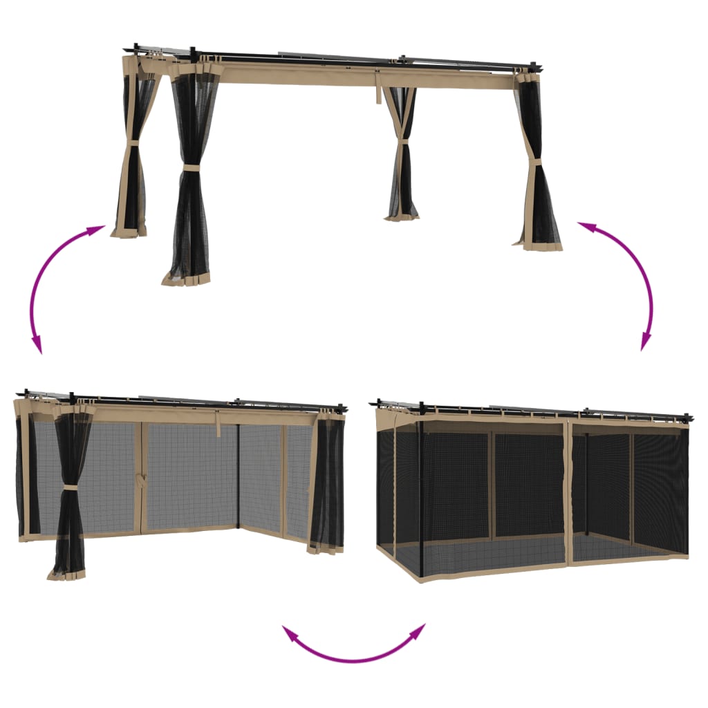 vidaXL Altanka ze ścianami z siatki, kolor taupe, 4x3 m, stal