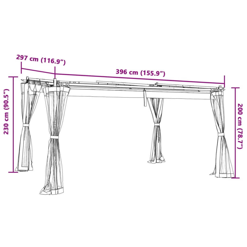vidaXL Altanka ze ścianami z siatki, kolor taupe, 4x3 m, stal