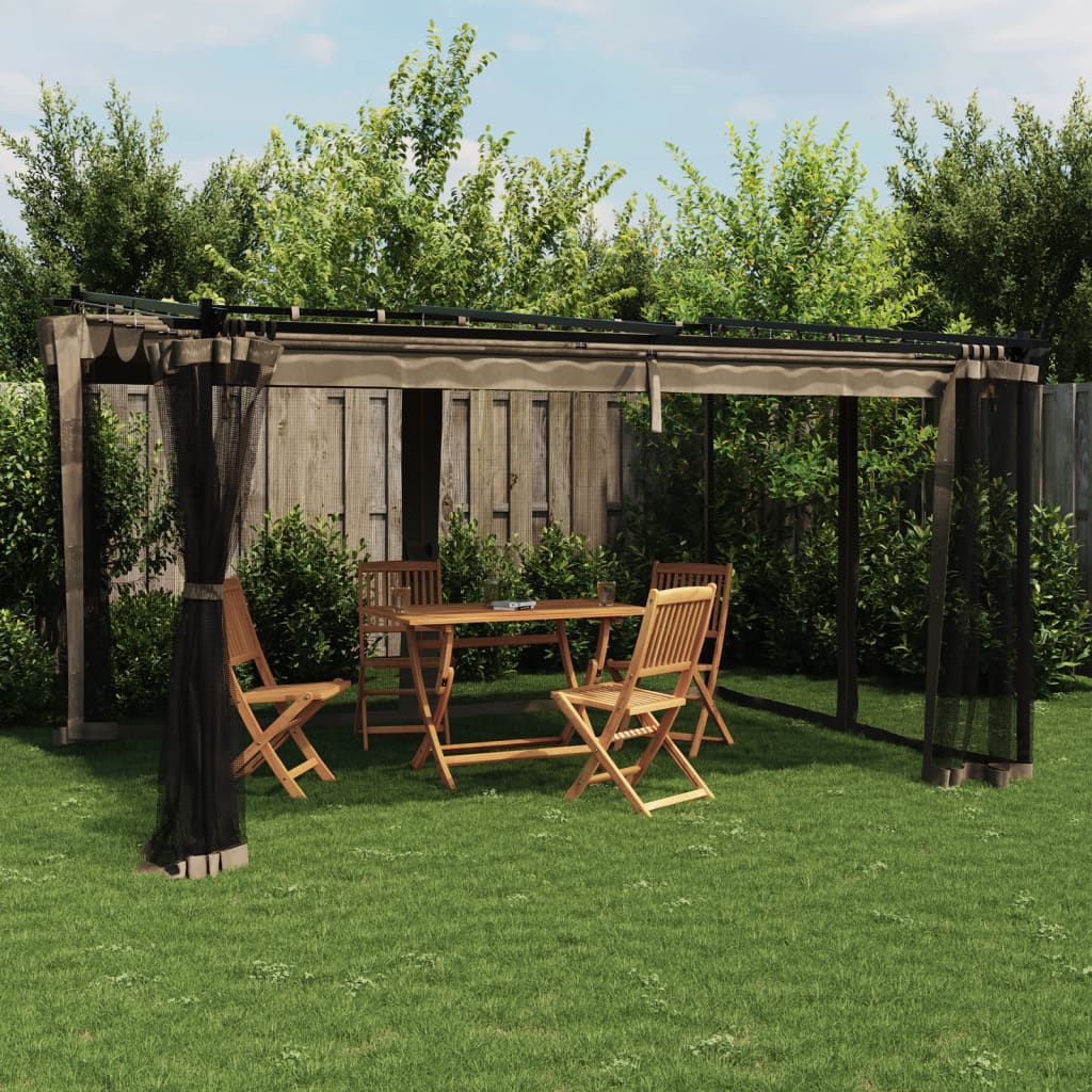 vidaXL Altanka ze ścianami z siatki, kolor taupe, 4x3 m, stal