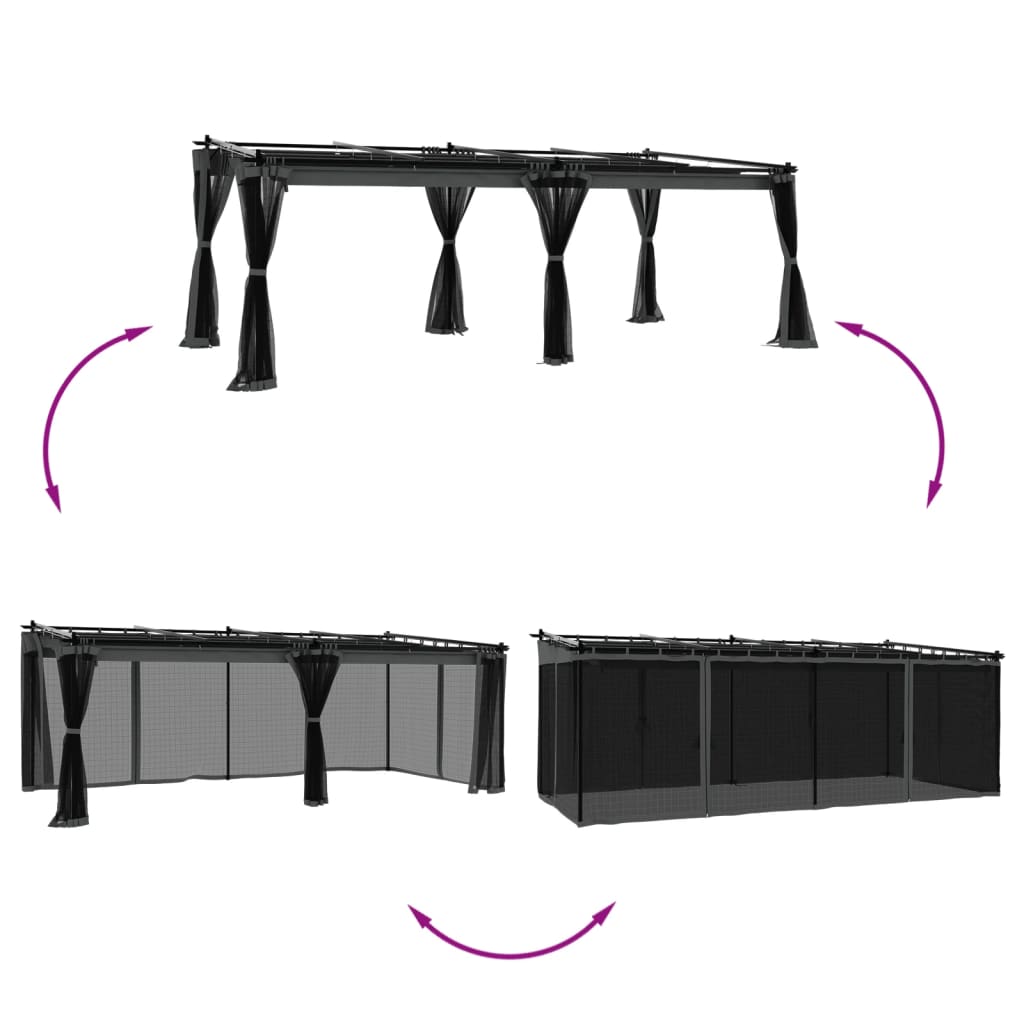 vidaXL Altanka ze ścianami z siatki, antracytowa, 6x3 m, stal
