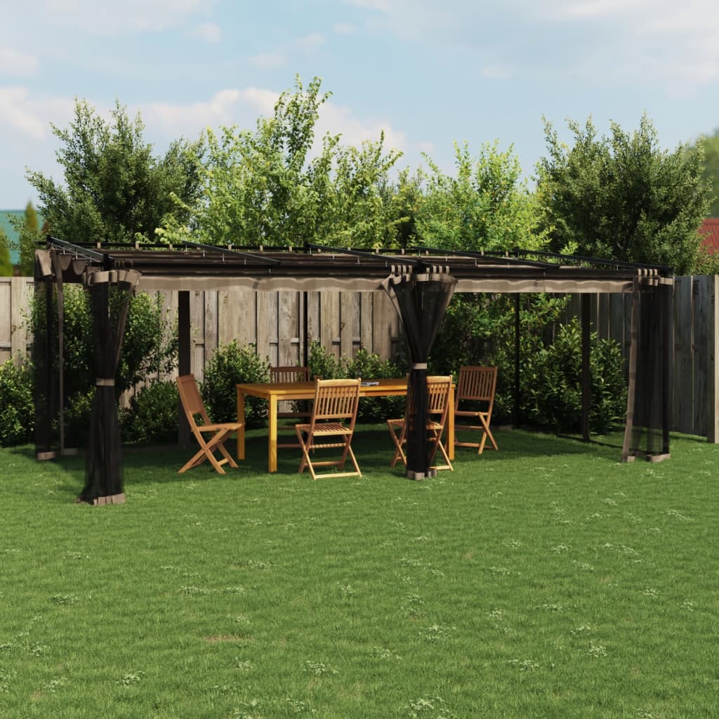 vidaXL Altanka ze ścianami z siatki, kolor taupe, 6x3 m, stal
