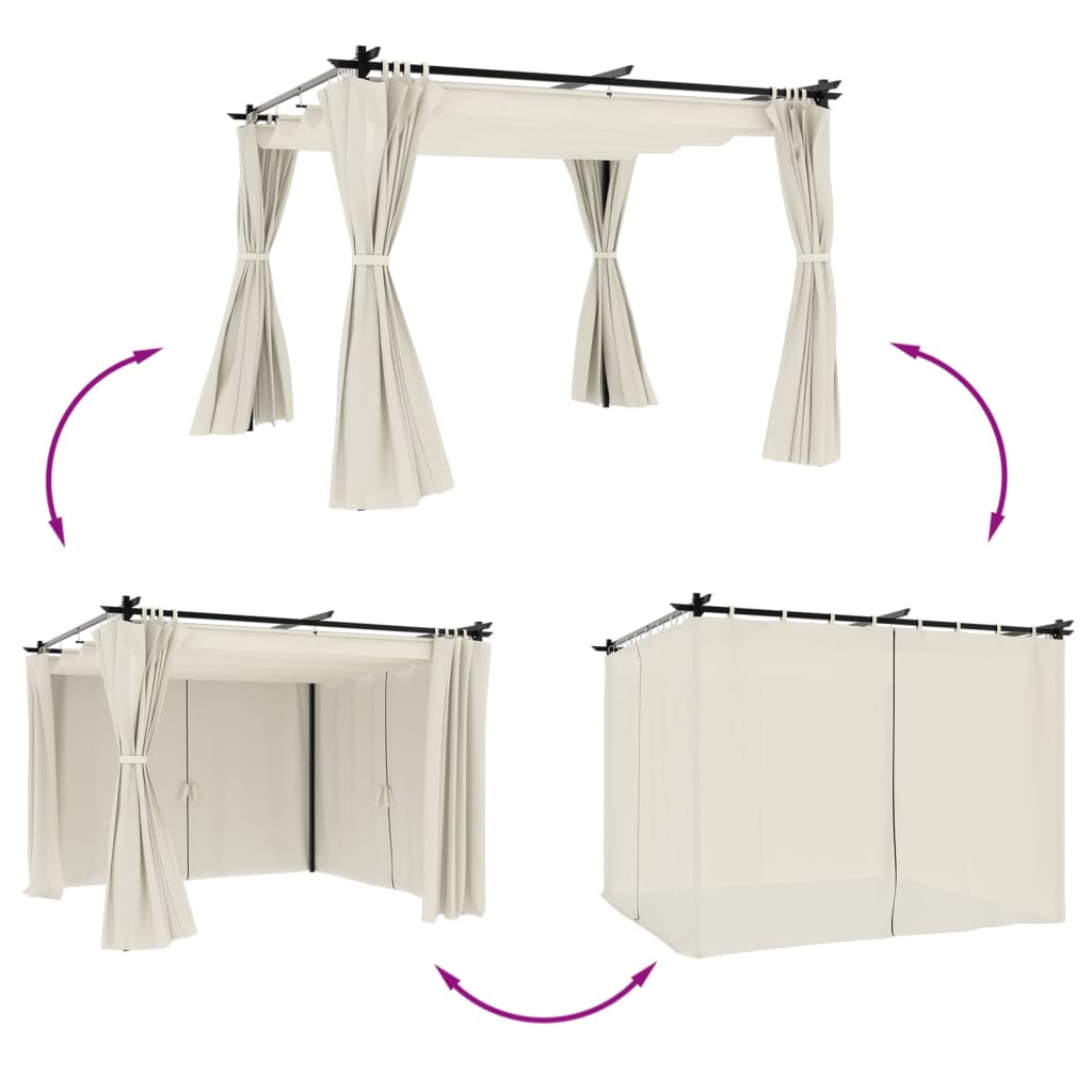 vidaXL Altana ogrodowa z zasłonami, kremowa, 3x3 m, stal