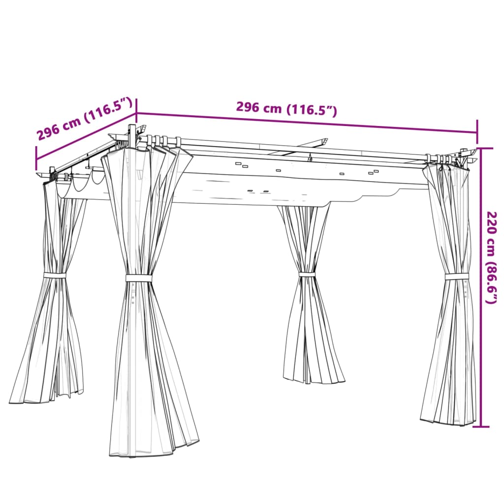 vidaXL Altana ogrodowa z zasłonami, kremowa, 3x3 m, stal