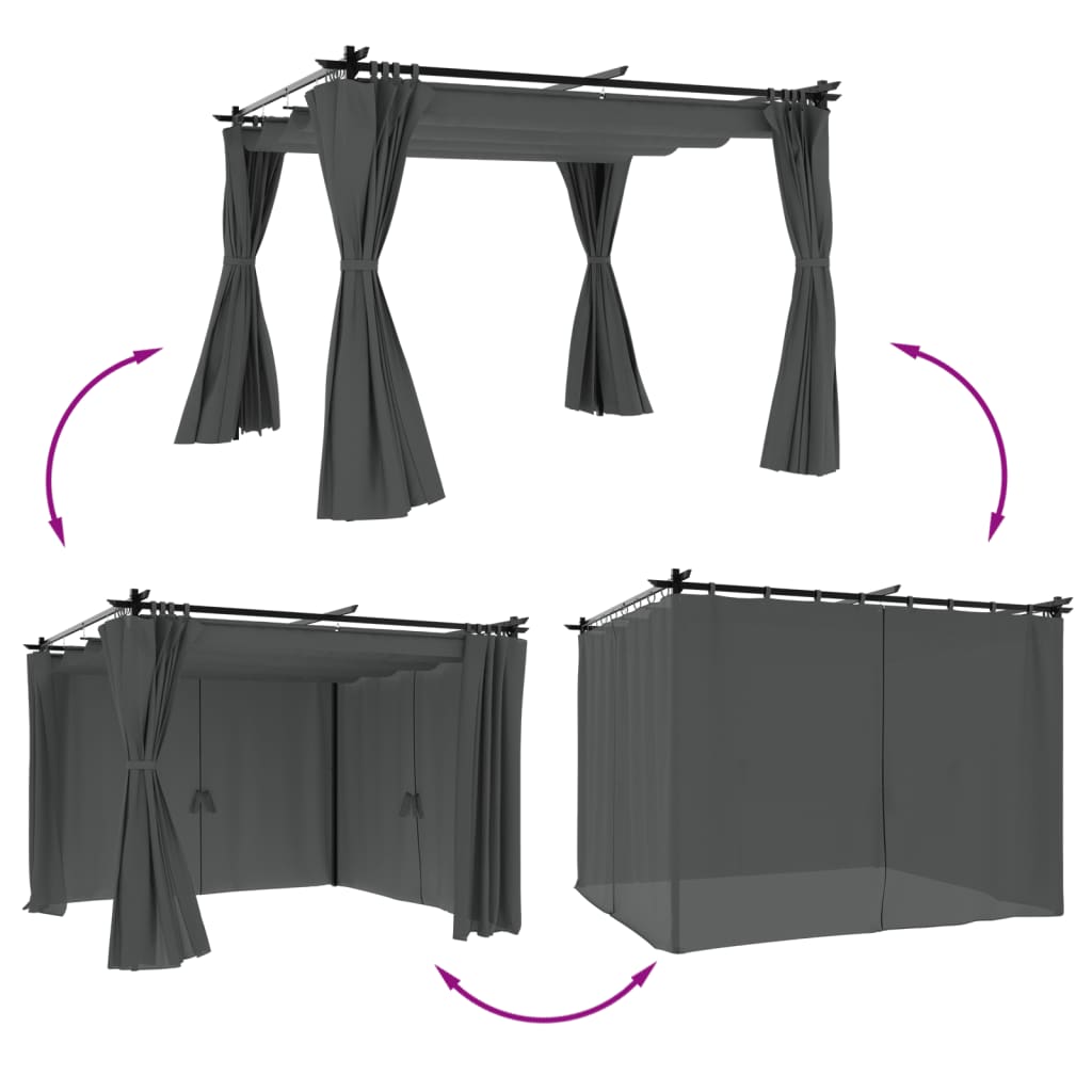 vidaXL Altana ogrodowa z zasłonami, antracytowa, 3x3 m, stal