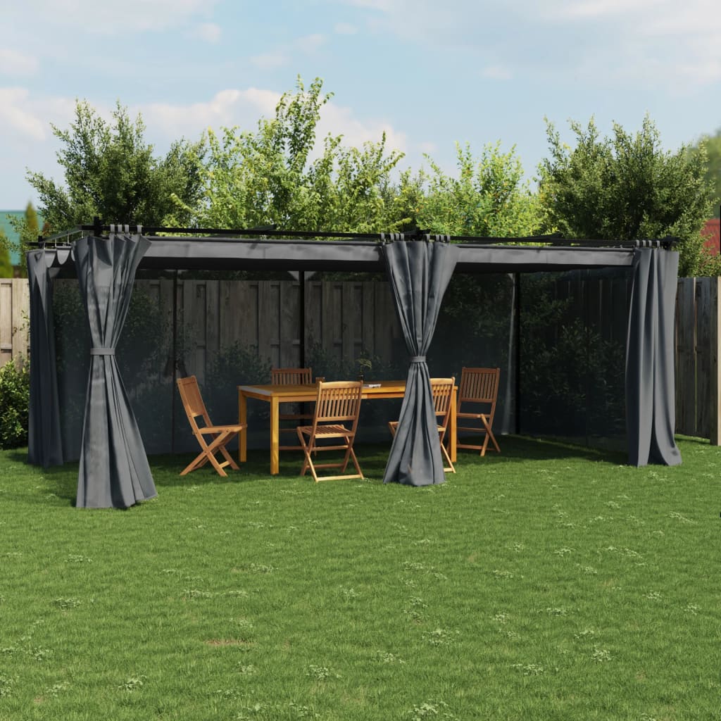 vidaXL Altana ogrodowa z zasłonami, antracytowa, 6x3 m, stal