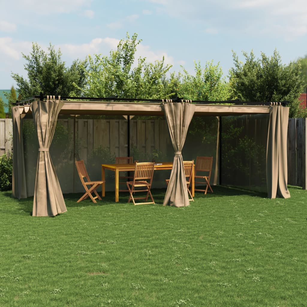 vidaXL Altana ogrodowa z zasłonami, kolor taupe, 6x3 m, stal