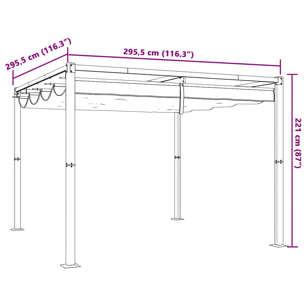 vidaXL Altana ogrodowa ze zwijanym dachem, kremowa, 3x3 m, stalowa