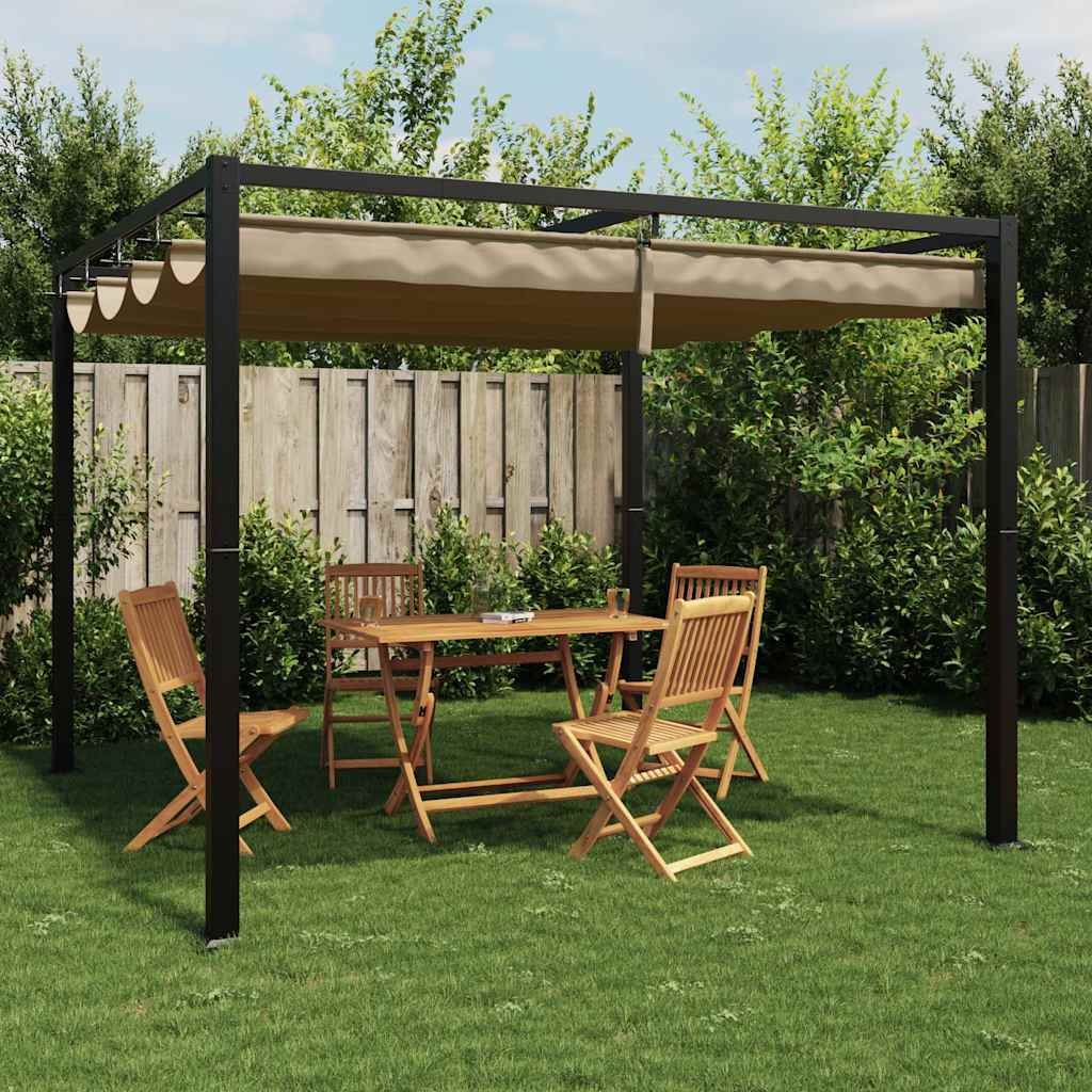 vidaXL Altana ogrodowa ze zwijanym dachem, taupe, 3x3 m, stalowa