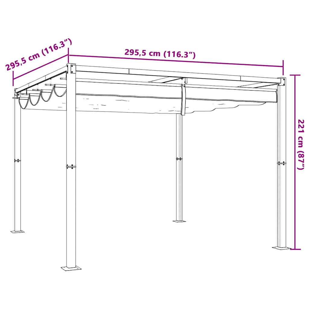 vidaXL Altana ogrodowa ze zwijanym dachem, taupe, 3x3 m, stalowa