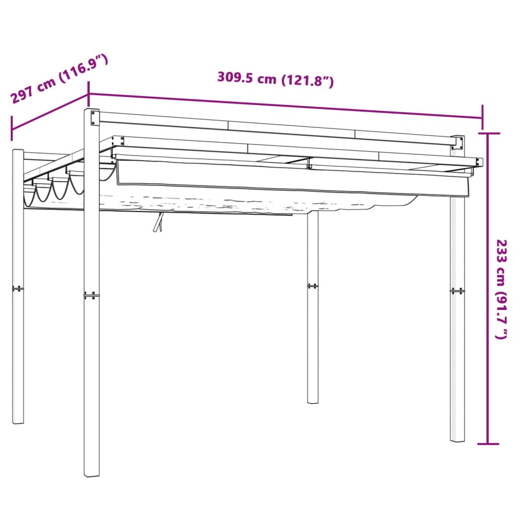 vidaXL Altana ogrodowa ze zwijanym dachem, kremowa, 3x3 m, aluminium