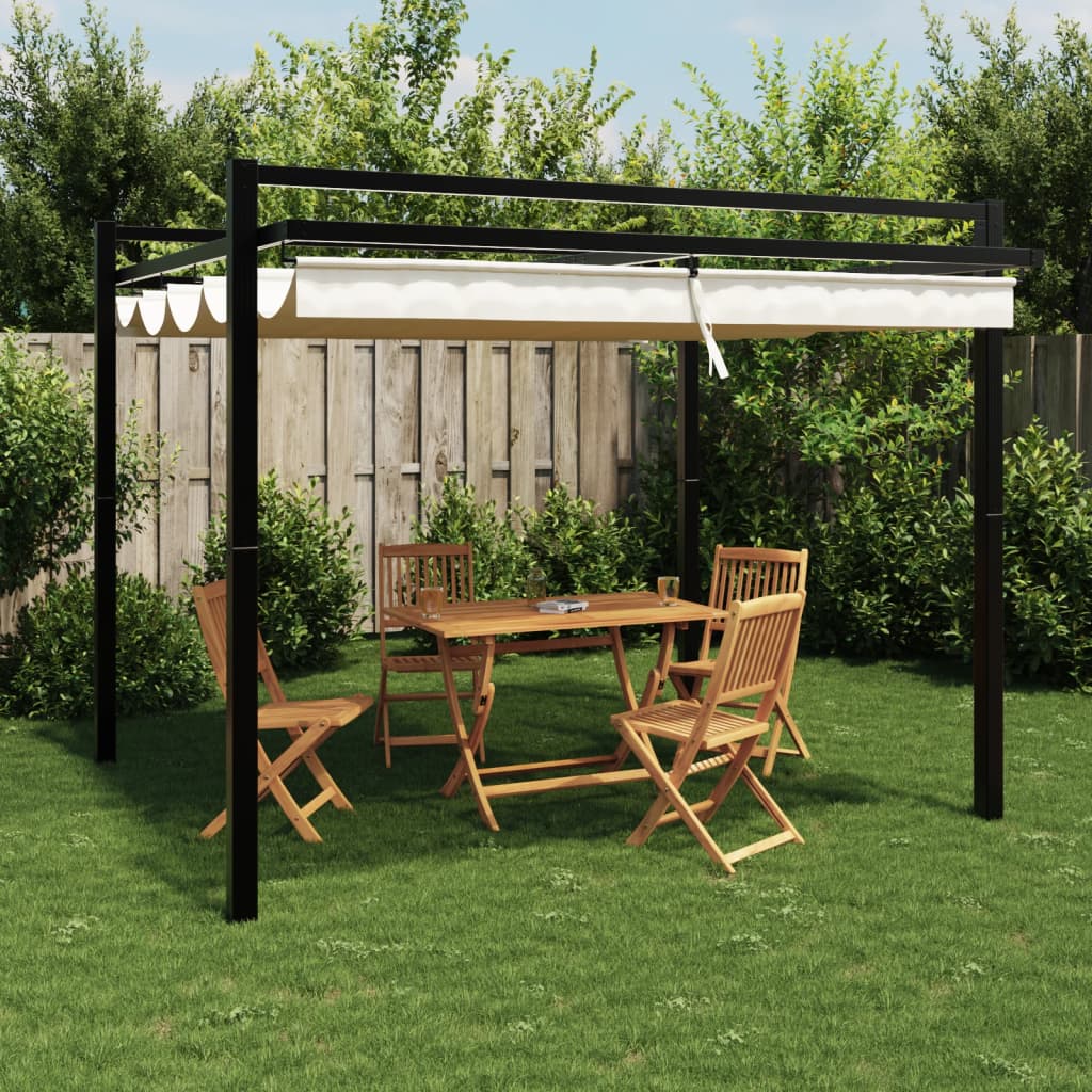 vidaXL Altana ogrodowa ze zwijanym dachem, kremowa, 3x3 m, aluminium