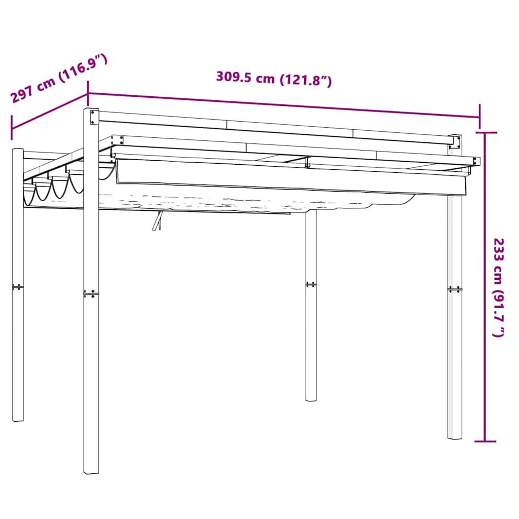 vidaXL Altana ogrodowa ze zwijanym dachem, antracytowa, 3x3 m