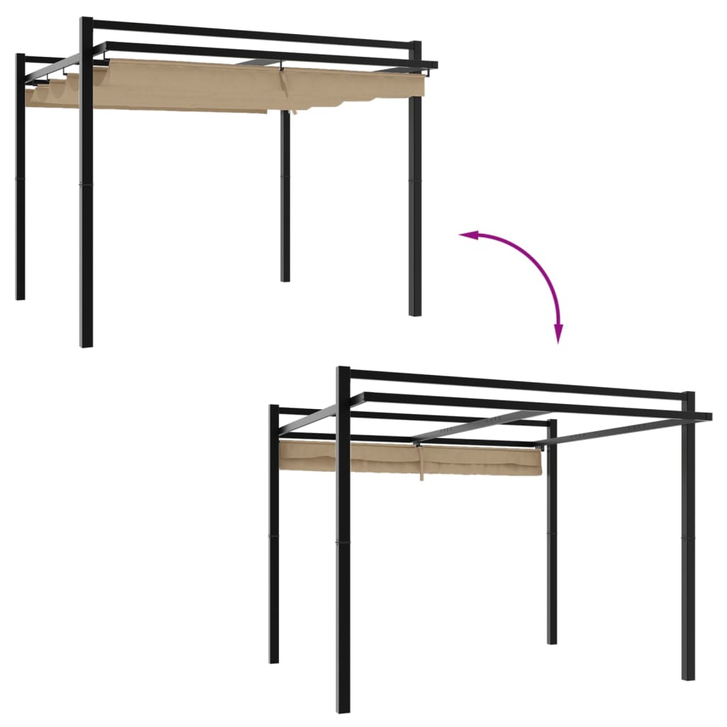 vidaXL Altana ogrodowa ze zwijanym dachem, taupe, 3x3 m, aluminium