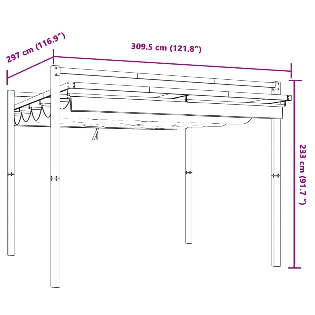 vidaXL Altana ogrodowa ze zwijanym dachem, taupe, 3x3 m, aluminium