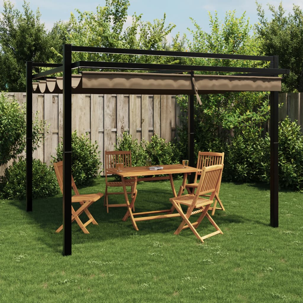 vidaXL Altana ogrodowa ze zwijanym dachem, taupe, 3x3 m, aluminium