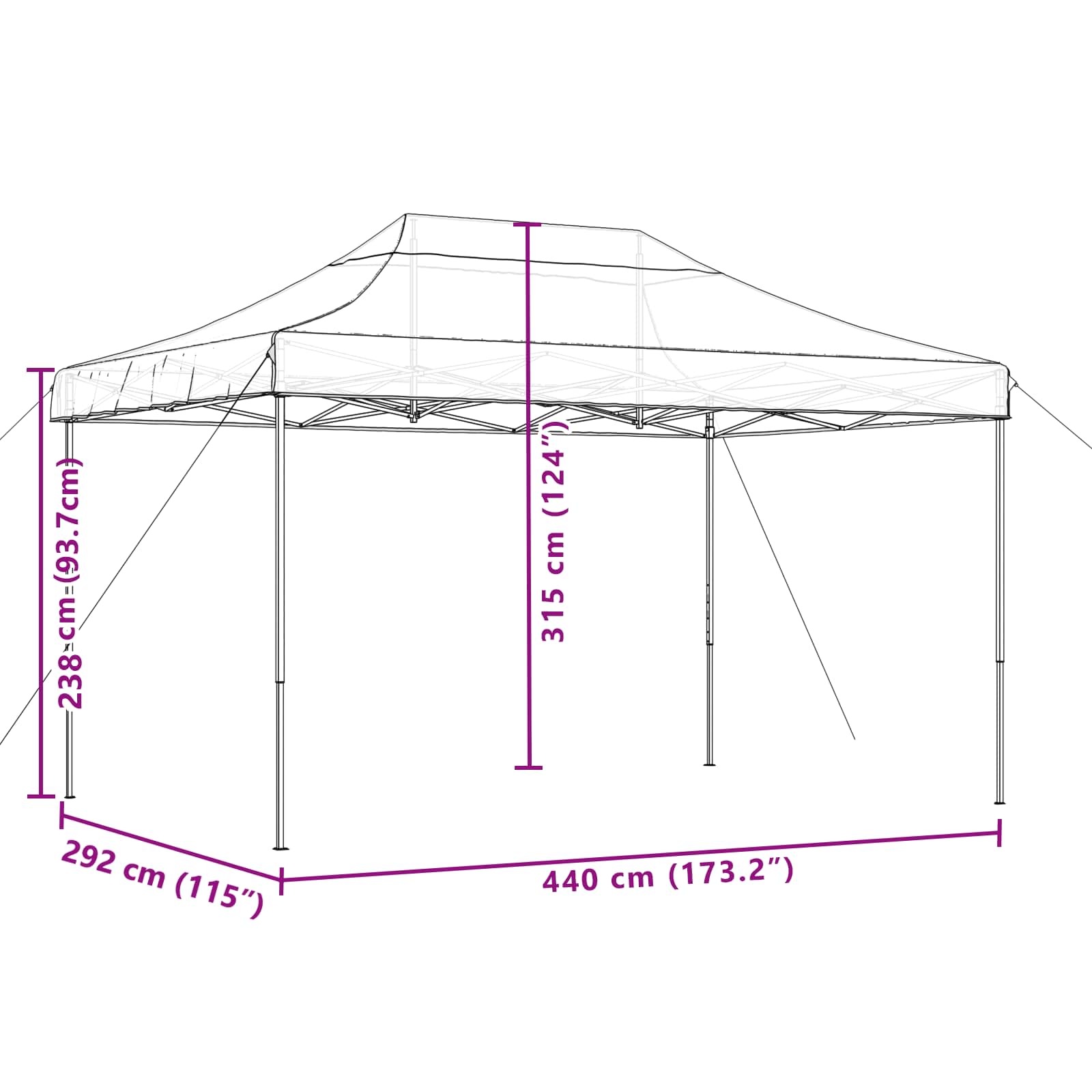 vidaXL Składany namiot imprezowy typu pop-up, czarny, 440x292x315 cm