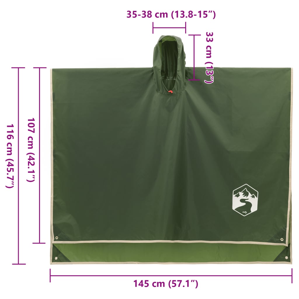 vidaXL Ponczo przeciwdeszczowe z kapturem, 2-w-1, zielone, 223x145 cm