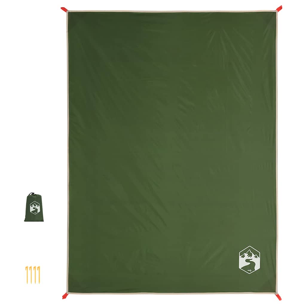 vidaXL Koc piknikowy z kołkami, zielony, 205x155 cm