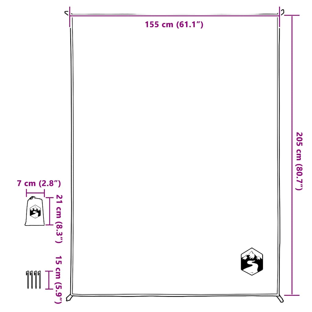 vidaXL Koc piknikowy z kołkami, zielony, 205x155 cm