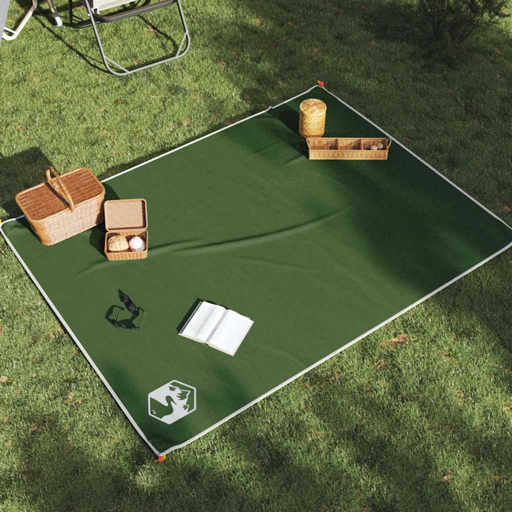 vidaXL Koc piknikowy z kołkami, zielony, 205x155 cm