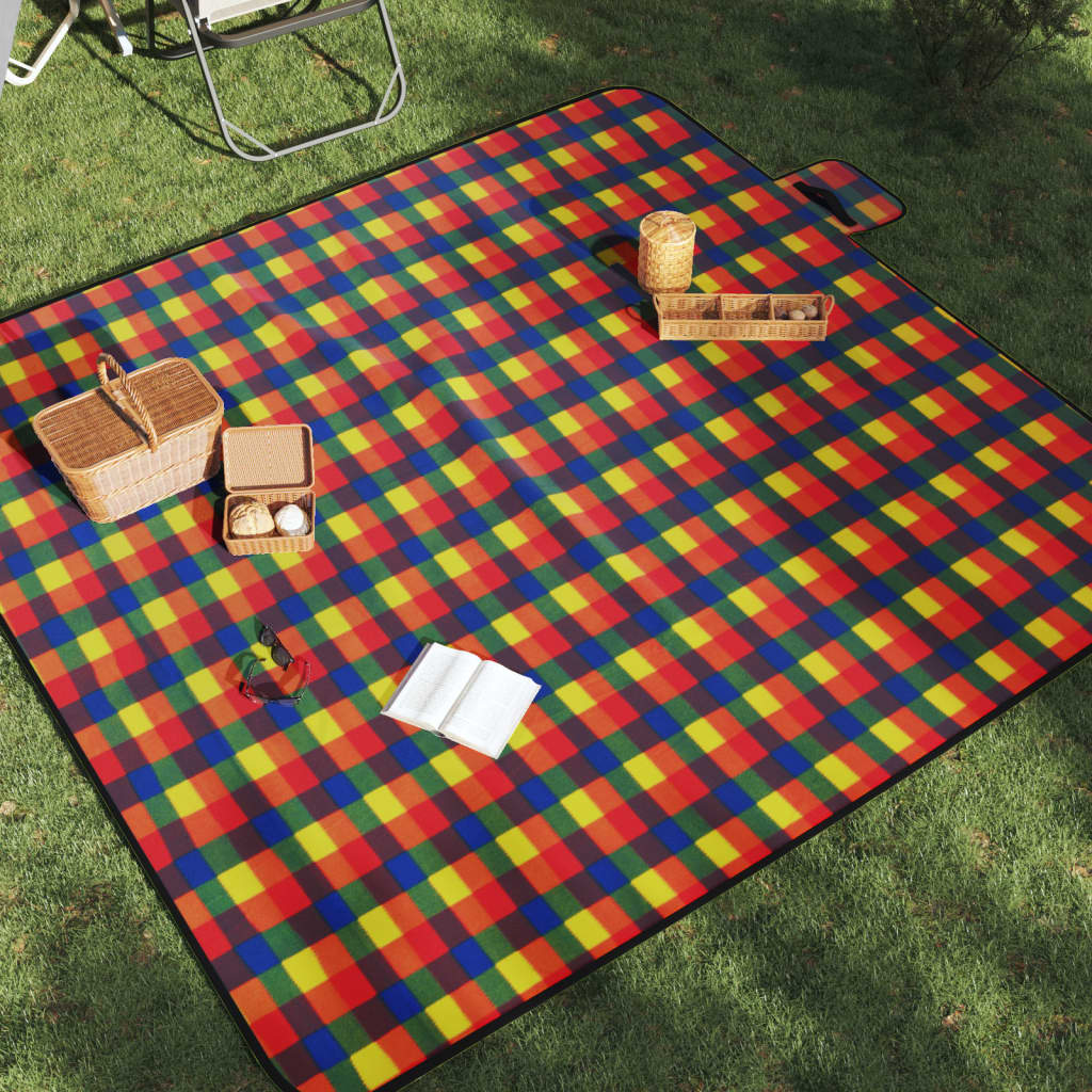 vidaXL Koc piknikowy, składany, wielokolorowy w kratę, 200x200 cm