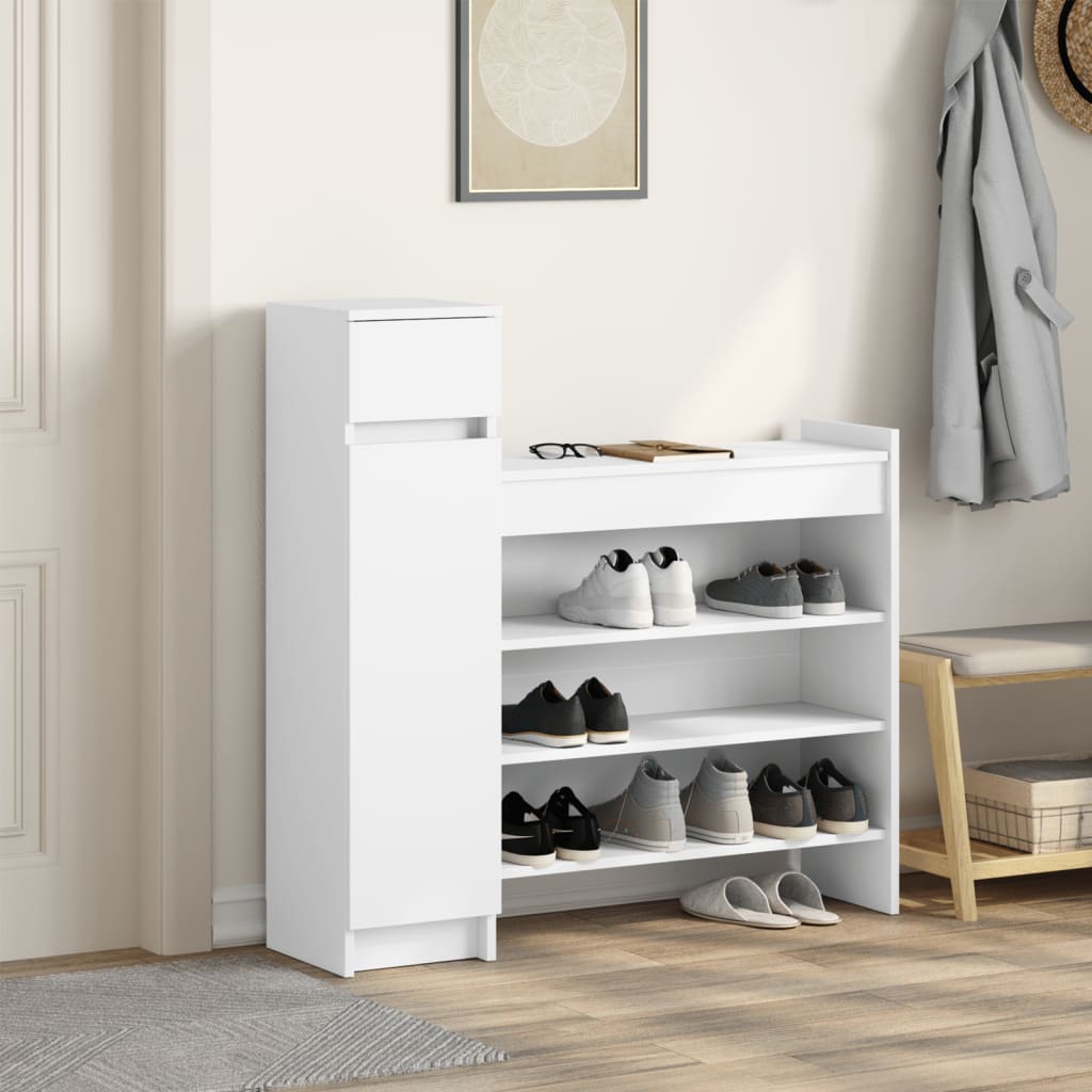 vidaXL Szafka na buty, biała, 100,5x28x100 cm, materiał drewnopochodny