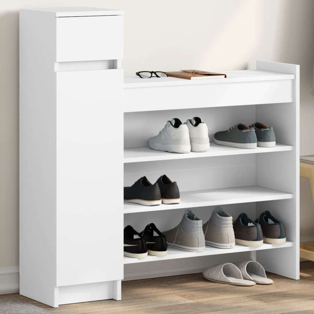 vidaXL Szafka na buty, biała, 100,5x28x100 cm, materiał drewnopochodny