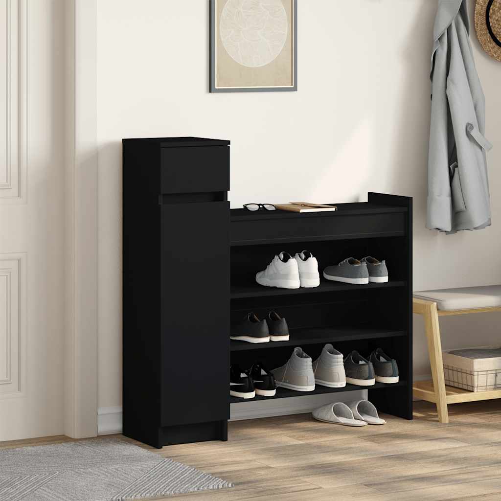 vidaXL Szafka na buty, czarna, 100,5x28x100cm, materiał drewnopochodny