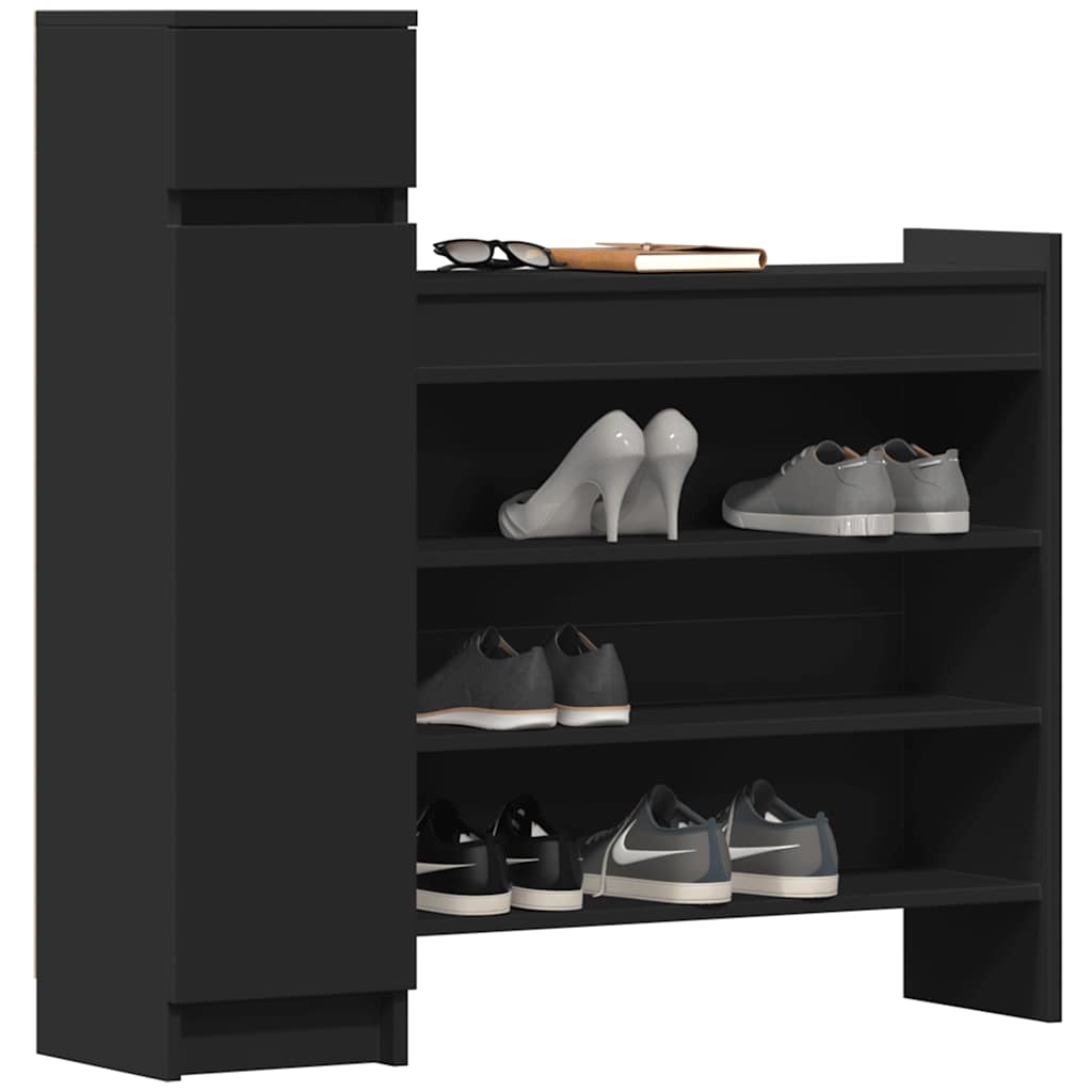 vidaXL Szafka na buty, czarna, 100,5x28x100cm, materiał drewnopochodny