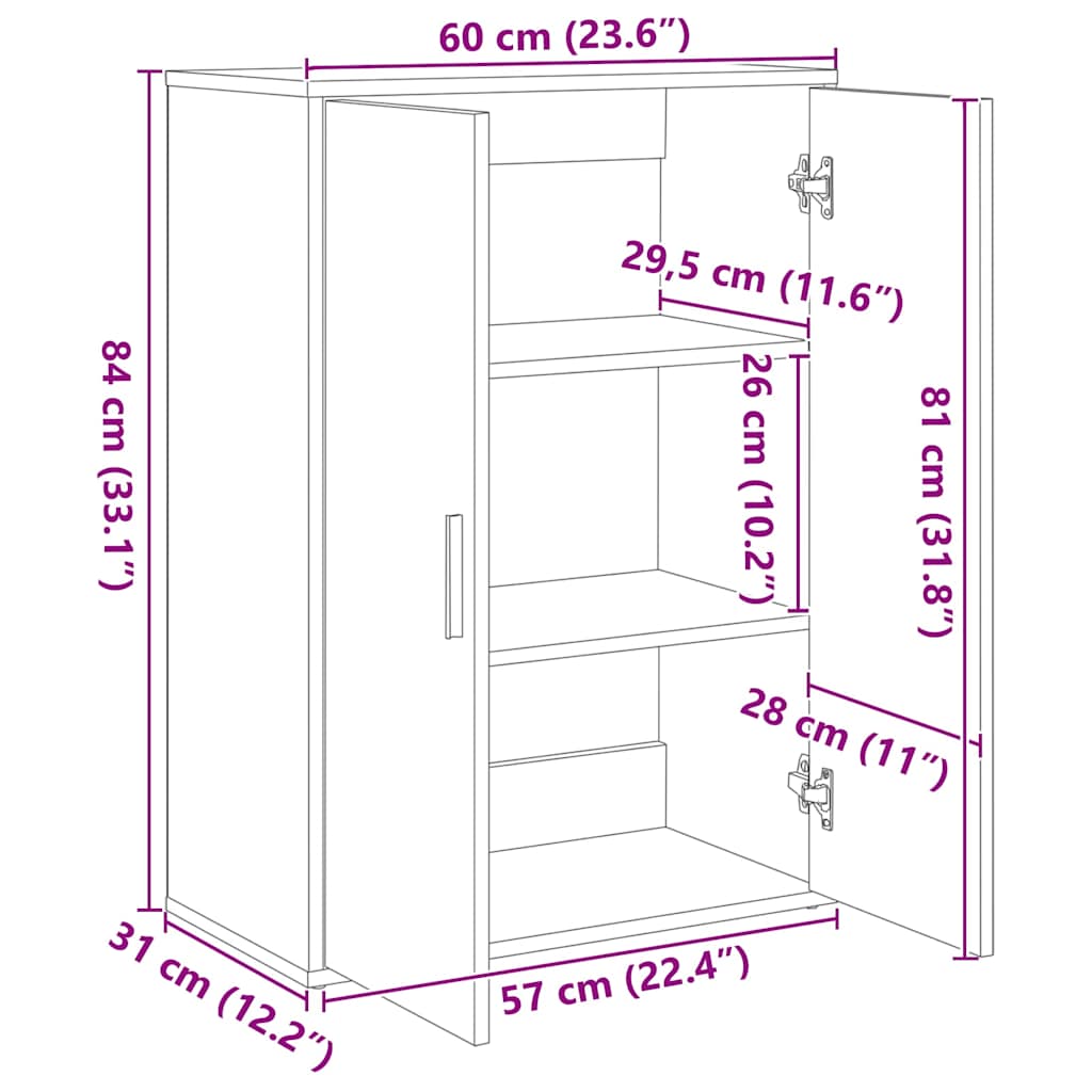 vidaXL Szafka, szary dąb sonoma, 60x31x84 cm, materiał drewnopochodny