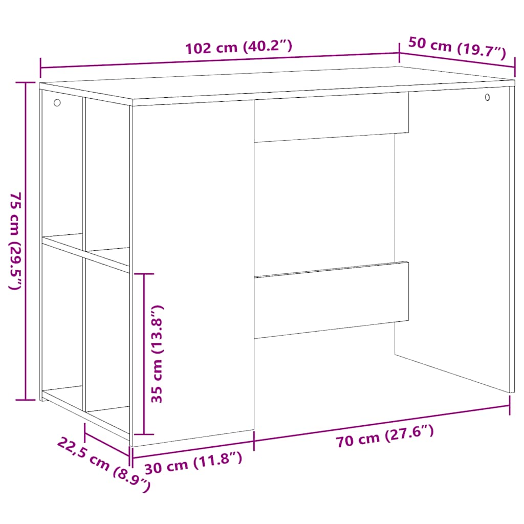 vidaXL Biurko, czarne, 102x50x75 cm, materiał drewnopochodny