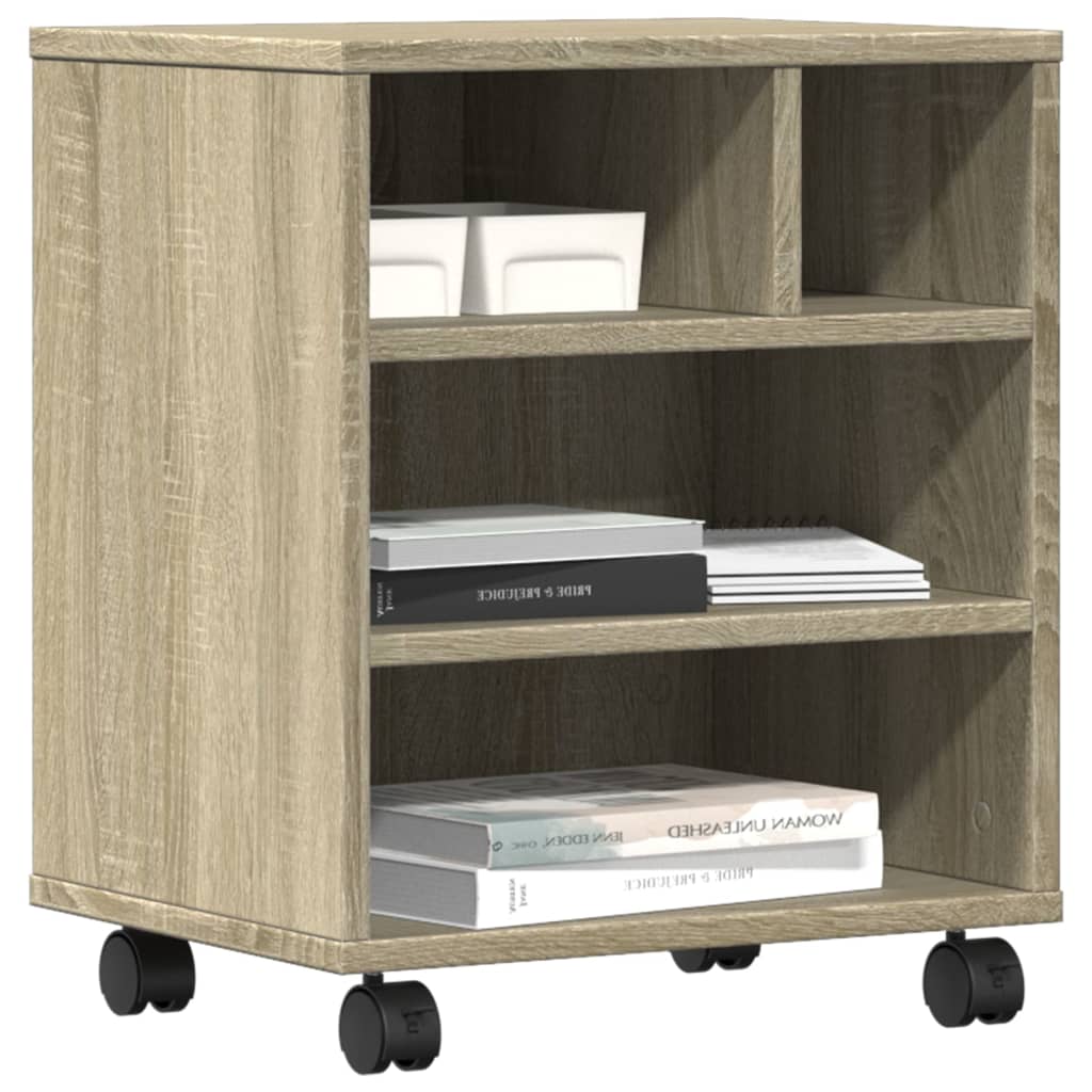 vidaXL Stojak pod drukarkę, z kółkami, dąb sonoma, 41x32x48 cm