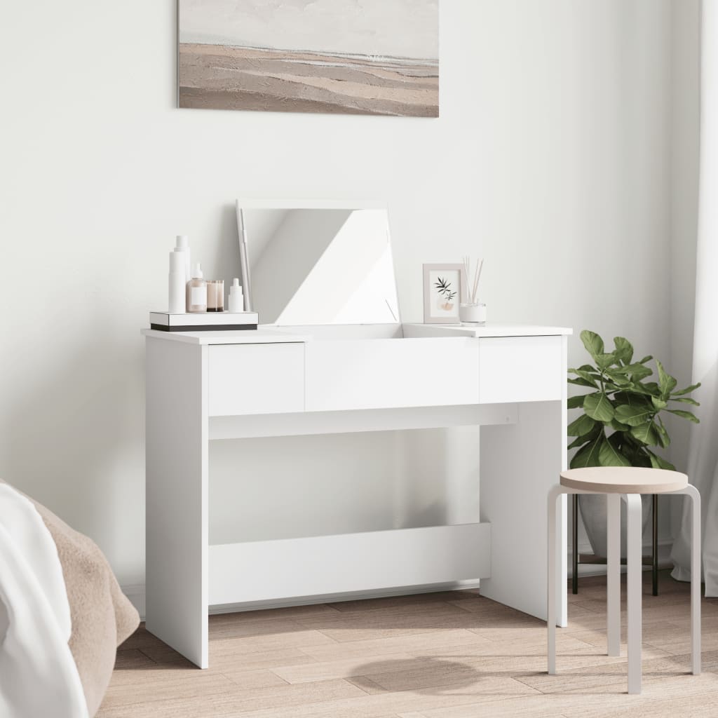vidaXL Toaletka z lustrem, biała, 100x45x76 cm
