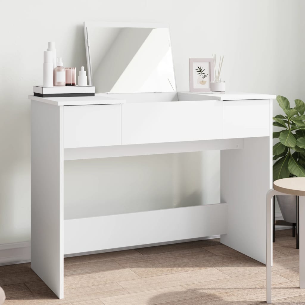 vidaXL Toaletka z lustrem, biała, 100x45x76 cm