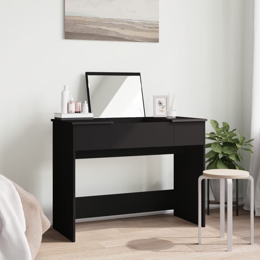 vidaXL Toaletka z lustrem, czarna, 100x45x76 cm