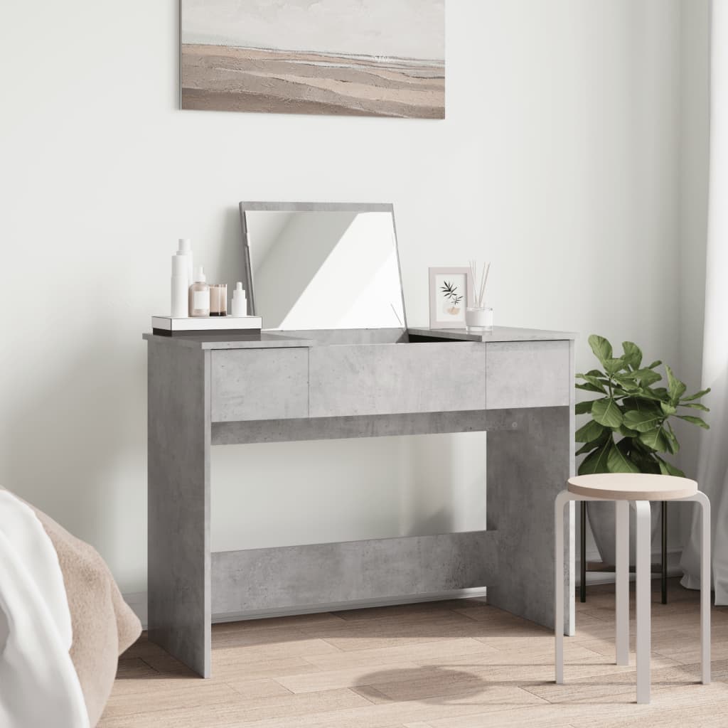 vidaXL Toaletka z lustrem, szarość betonu, 100x45x76 cm