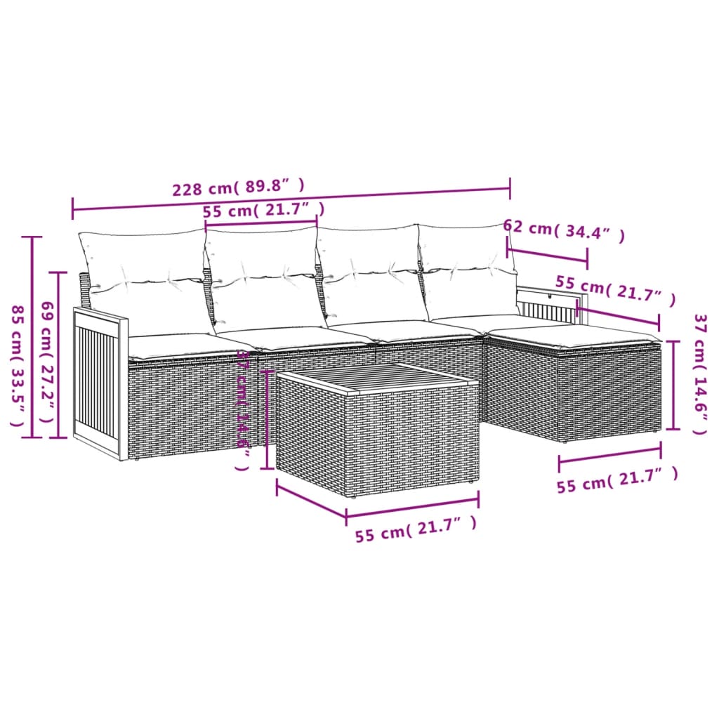 vidaXL 6-cz. zestaw mebli ogrodowych z poduszkami, beżowy, polirattan