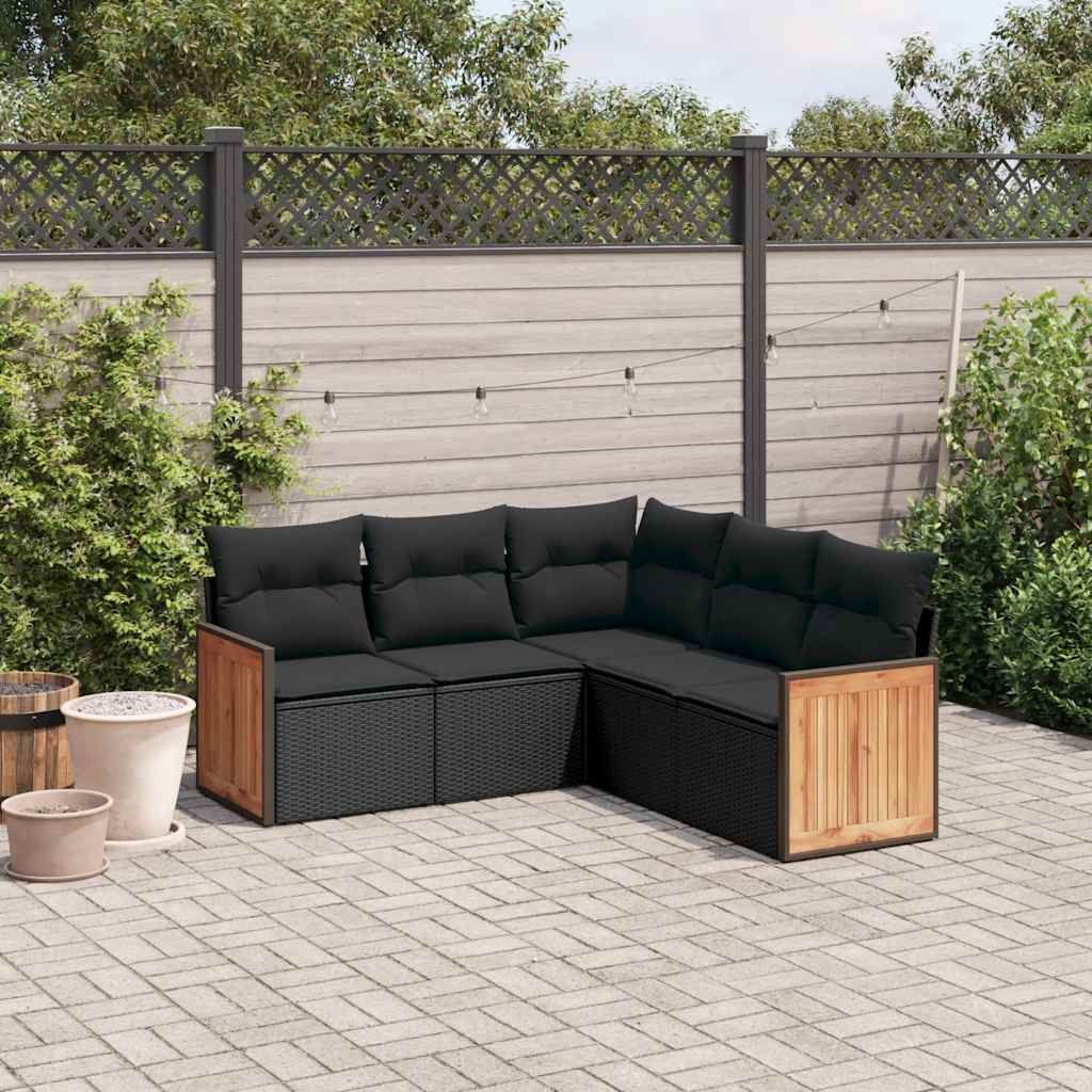 vidaXL 5-cz. zestaw wypoczynkowy do ogrodu, poduszki, czarny rattan PE