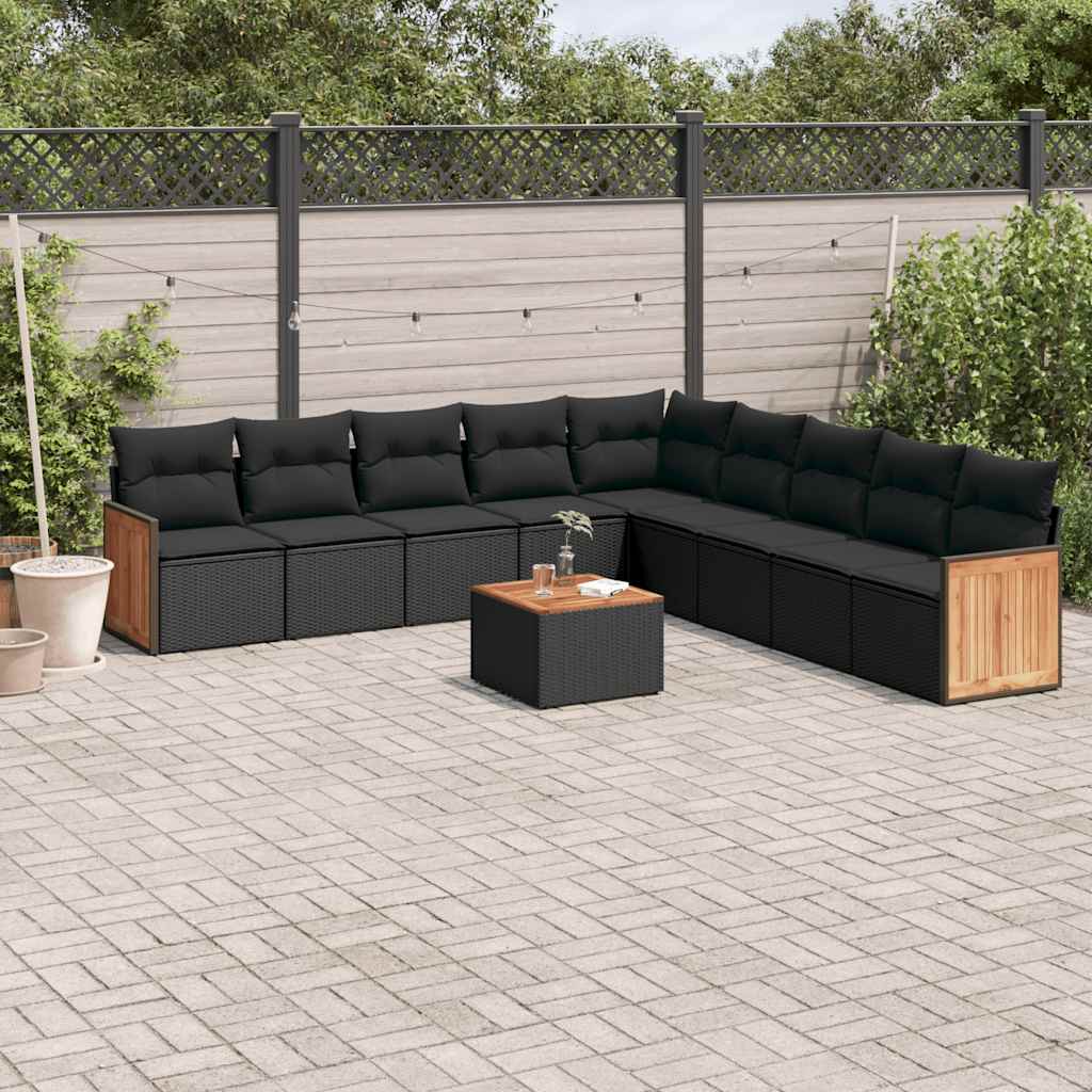 vidaXL 10-cz. zestaw wypoczynkowy do ogrodu, poduszki czarny rattan PE