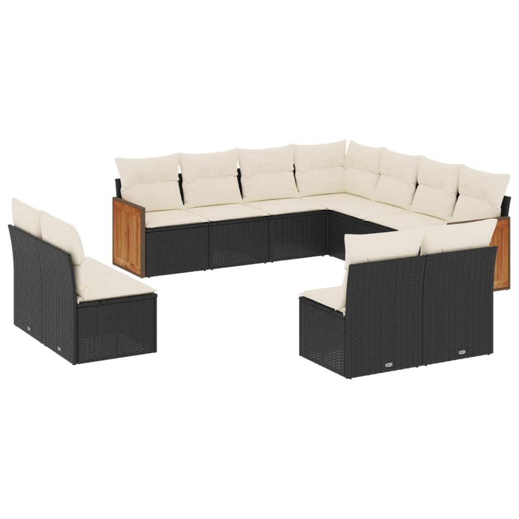 vidaXL 11-cz. zestaw wypoczynkowy do ogrodu, poduszki czarny rattan PE