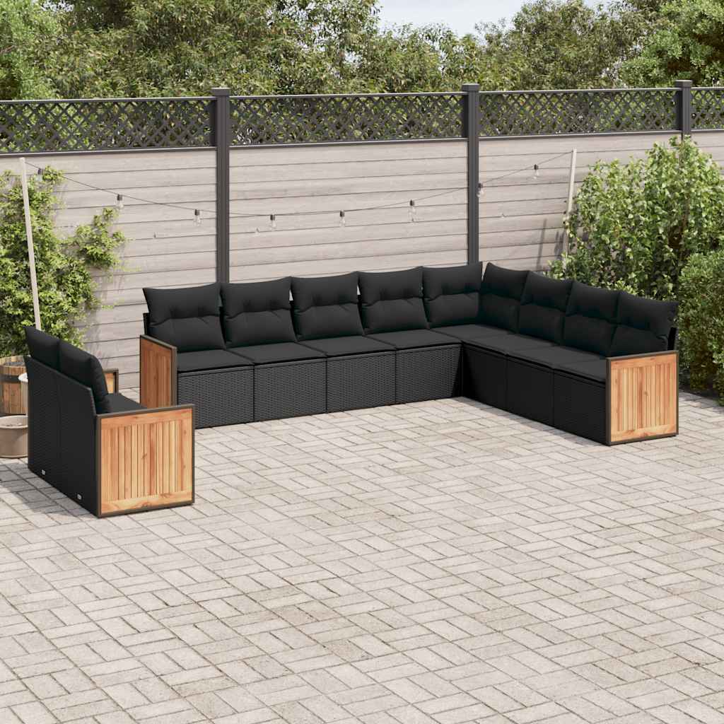 vidaXL 10-cz. zestaw wypoczynkowy do ogrodu, poduszki czarny rattan PE