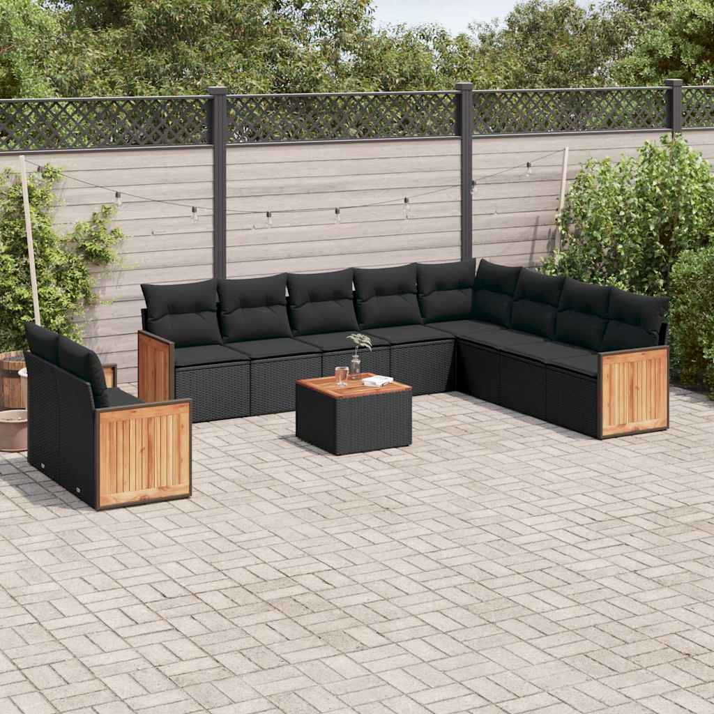 vidaXL 11-cz. zestaw wypoczynkowy do ogrodu, poduszki czarny rattan PE
