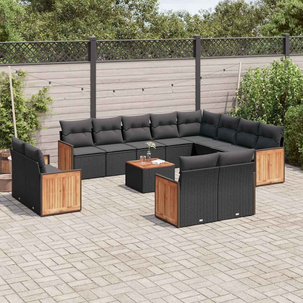 vidaXL 13-cz. zestaw mebli do ogrodu, poduszki, czarny, rattan PE
