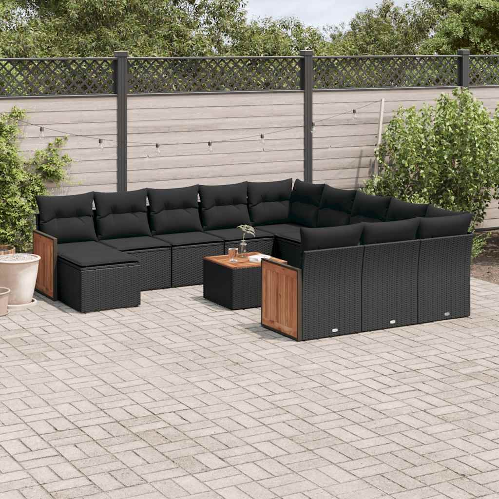vidaXL 13-cz. zestaw mebli do ogrodu, poduszki, czarny, rattan PE