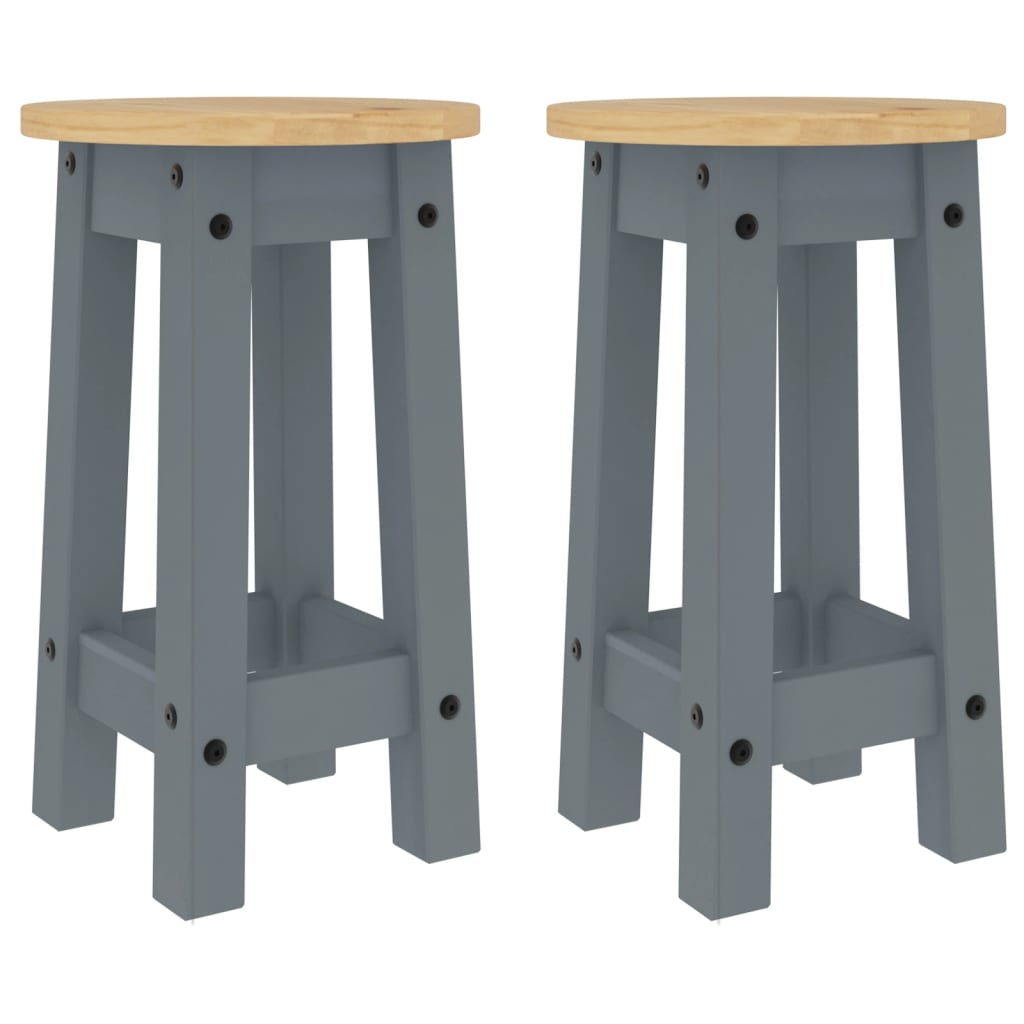 vidaXL Stołki barowe, 2 szt., szare, lite drewno sosnowe