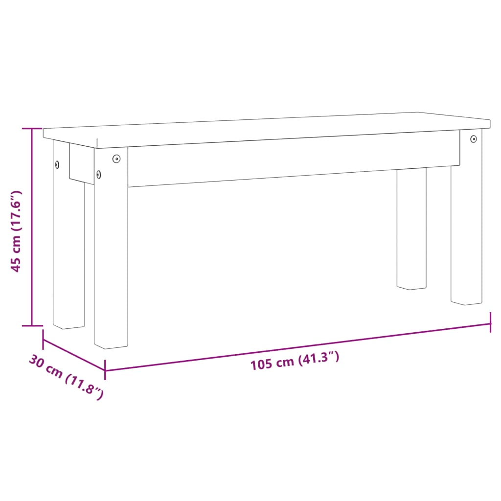 vidaXL Ławka stołowa PANAMA, biała, 105x30x45 cm, lite drewno sosnowe