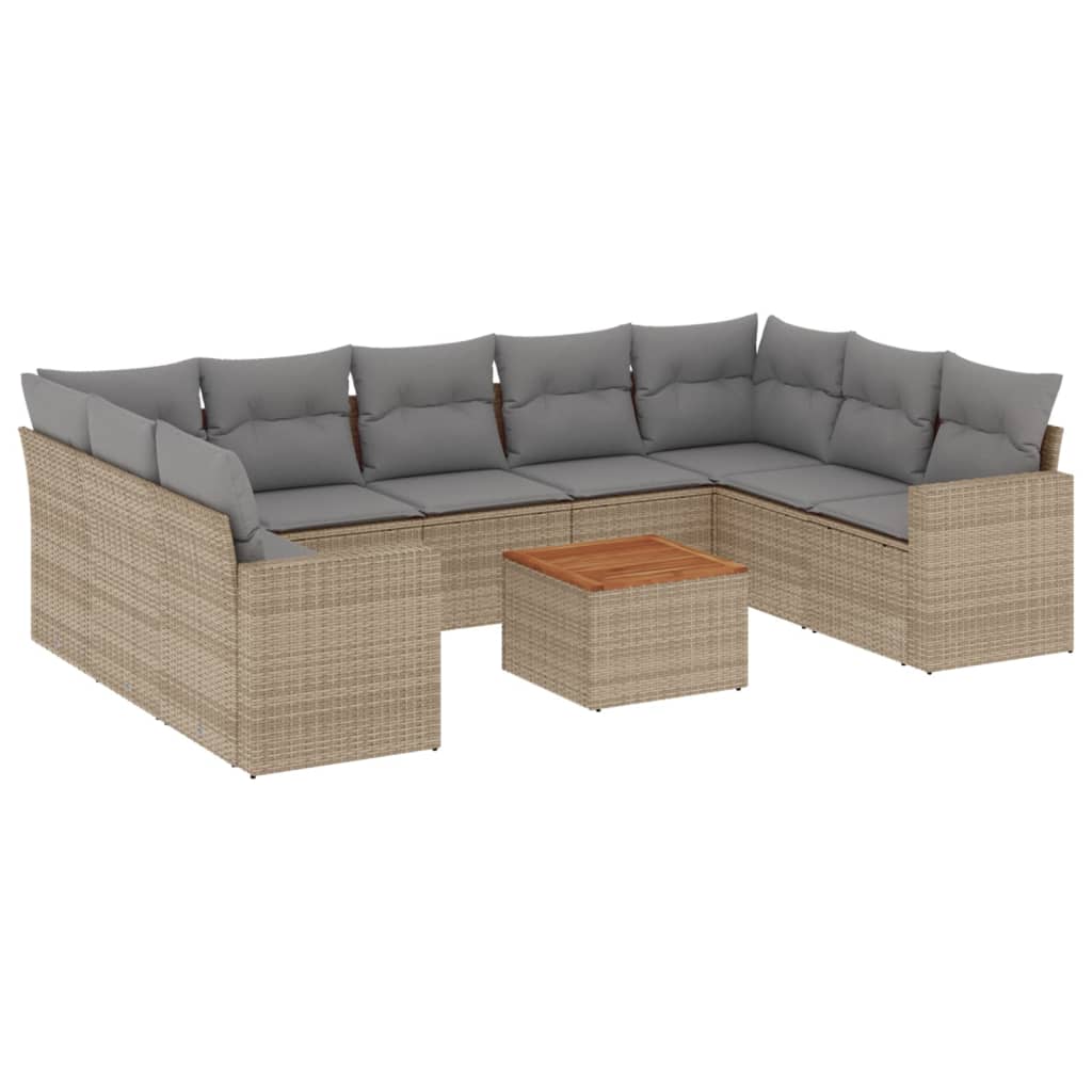 vidaXL 10-cz. zestaw mebli ogrodowych z poduszkami, beżowy, polirattan
